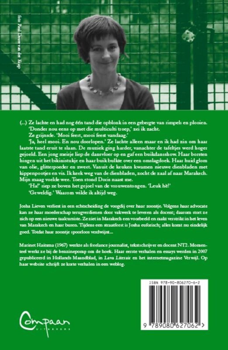 Vrouwentongen: Achterkant van het boek met een portret van een vrouw en tekst over de auteur.