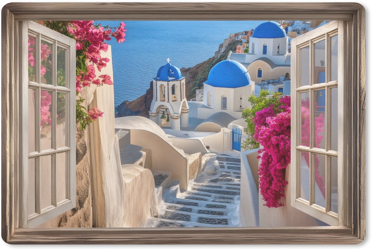 Muismat 27x18 cm - Mousepad Doorkijk - Santorini - Landschap - Blauw - Grieks - Muismatten
