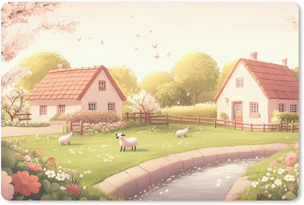 Muismat 27x18 cm - Mousepad Schapen - Huisje - Platteland - Muismatten