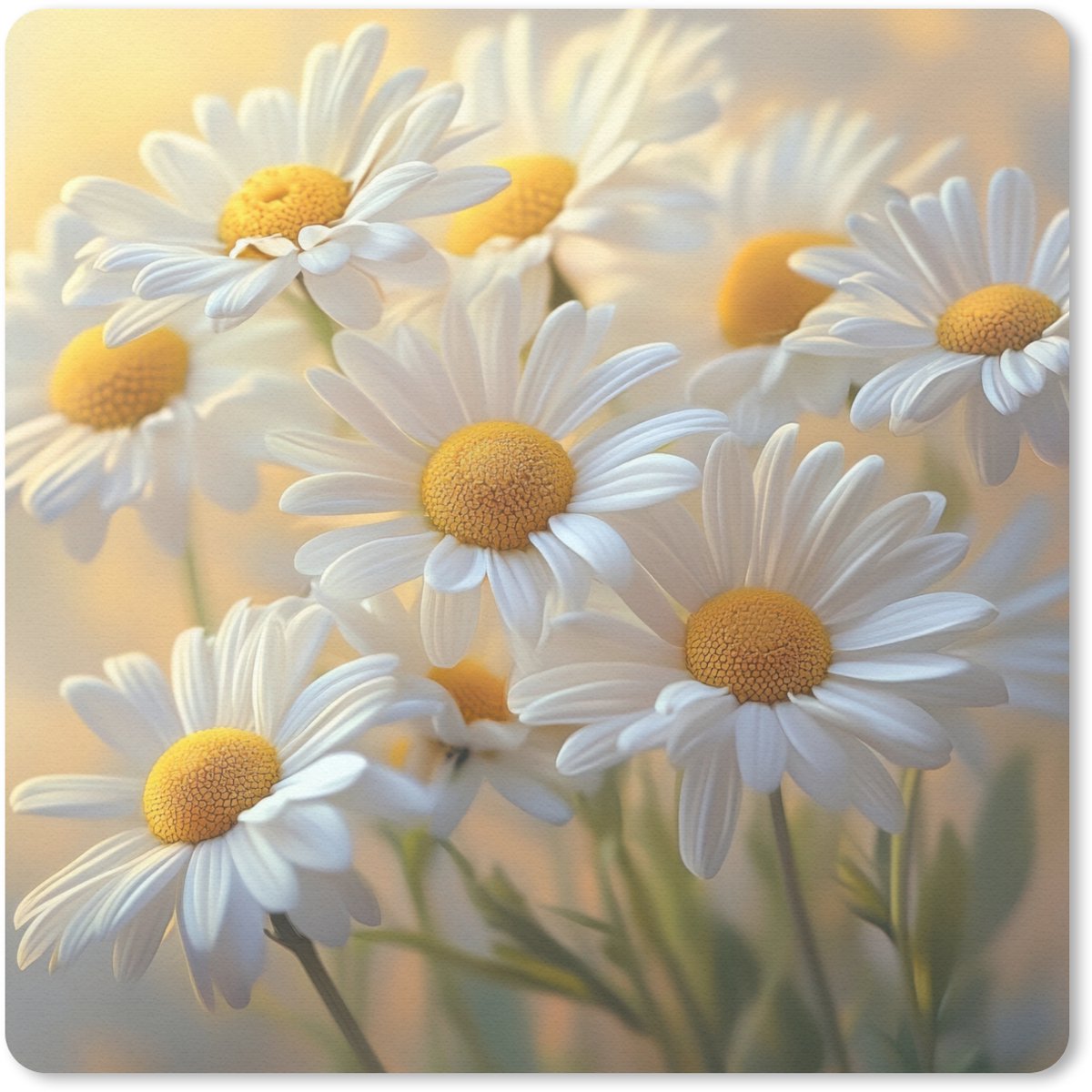 Muismat 20x20 cm - Mousepad Madeliefjes - Wit - Zonlicht - Muismatten