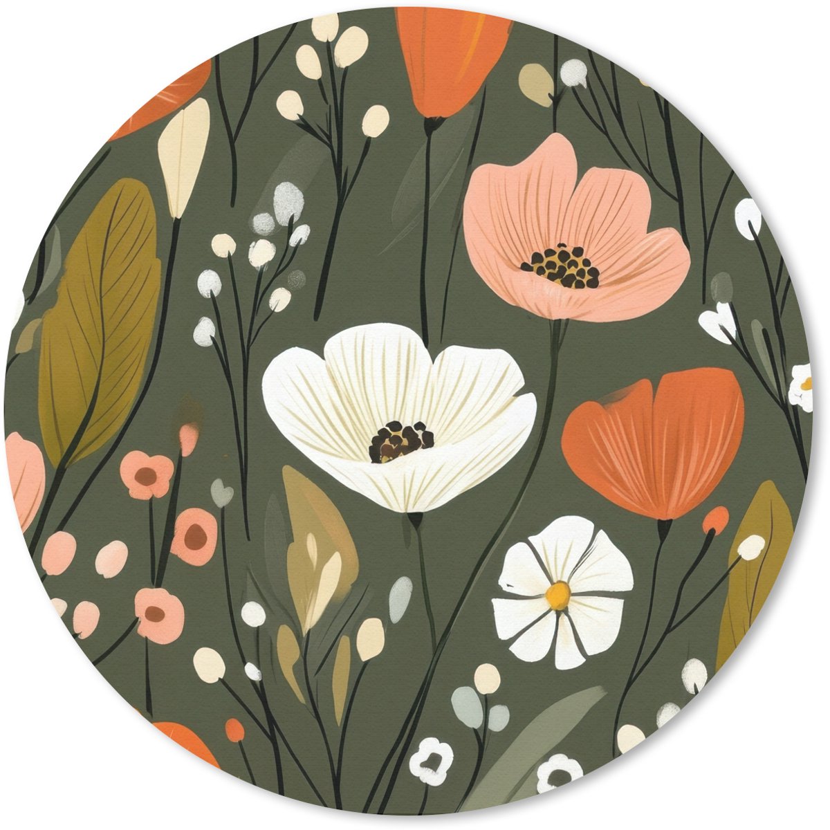 Muismat rond 20x20 cm - Mousepad Bloemen - Illustratie - Groen - Ronde muismatten