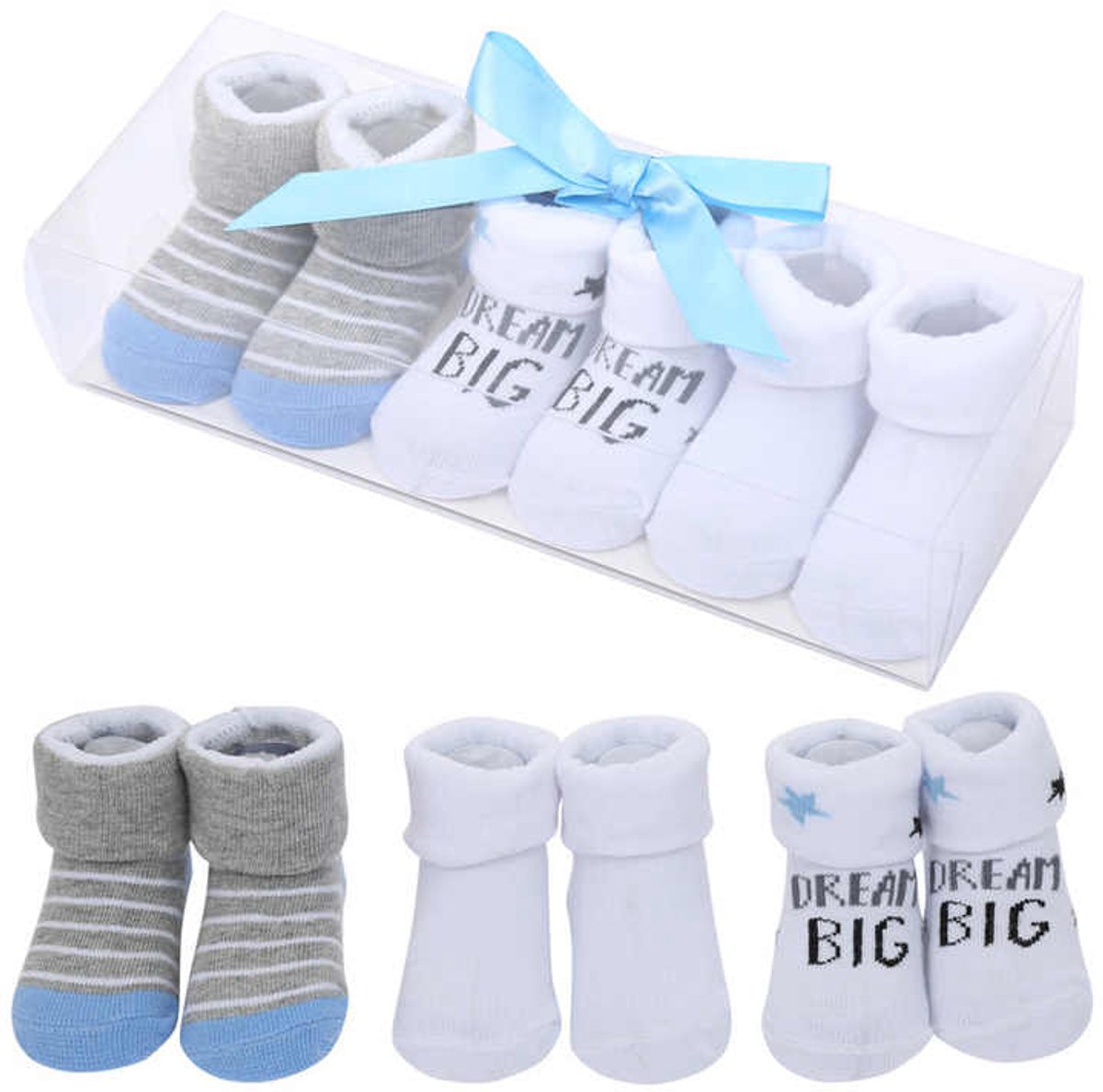 Baby Giftset Newborn Sokken 3 paar - 0 tot 1 jaar - Kraamcadeau - Biologisch Katoen - GO- Gift Box - Perfect Kraam Cadeau - Zacht Organisch Katoen - Gladde Naden - Leuke Prints -