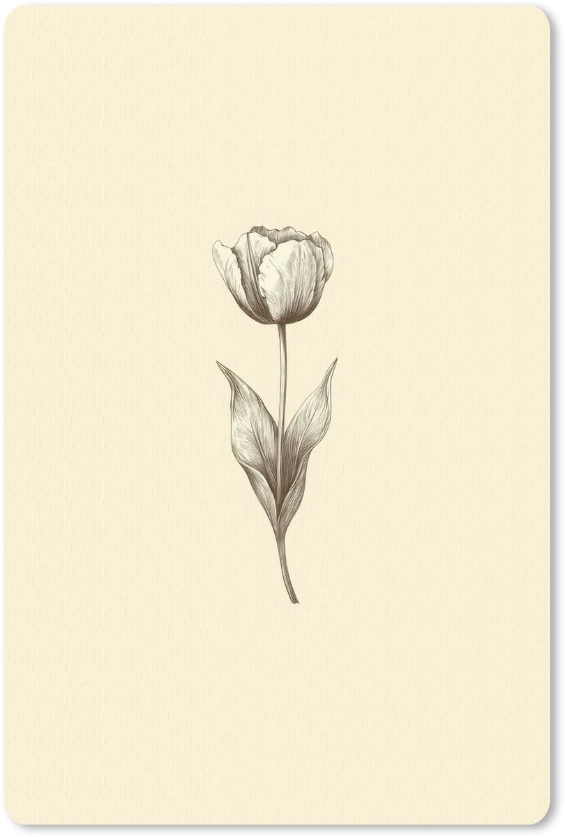 Muismat 18x27 cm - Mousepad Illustratie - Tulp - Zwart - Muismatten