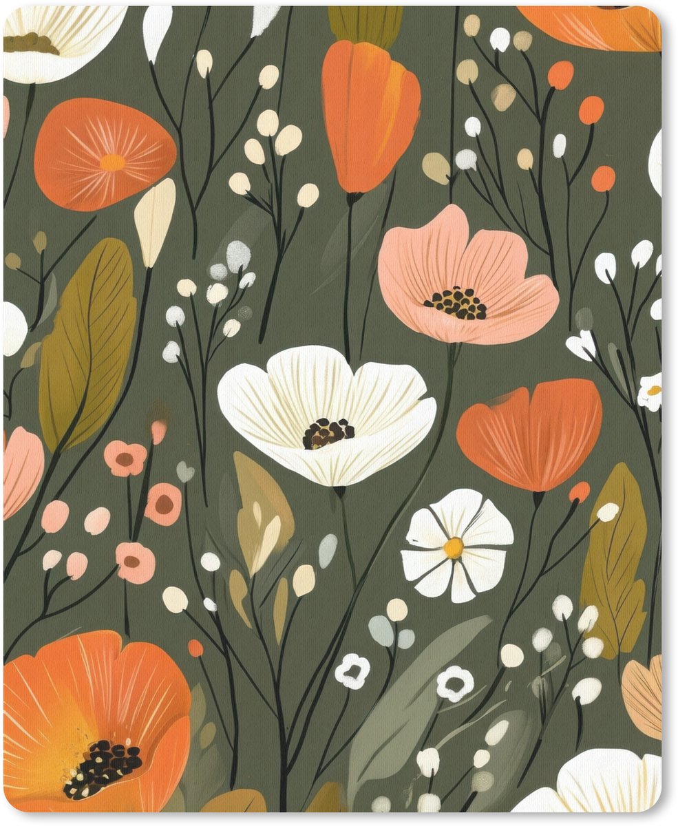 Muismat 19x23 cm - Mousepad Bloemen - Illustratie - Groen - Muismatten