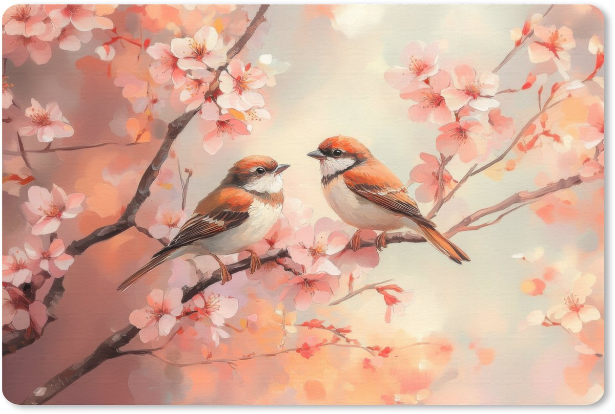 Muismat XXL 90x60 cm - Bureau onderlegger - Bureau mat Vogels - Romantic - Bloesemtak - Bureaumat - Gaming mousepad xl - Bureaulegger groot - Computer deskmat