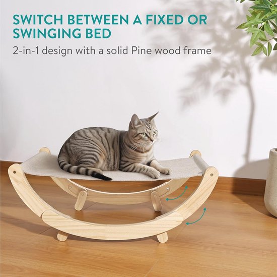 COSTWAY Kattenhuis, rotan, kattenbed met houten poten en afneembaar kussen, voor katten tot 30 kg, 3-in-1 voetenbank, kattenmand, nachtkastje, indoor kattenmeubel, 36 x 36 x 41 cm