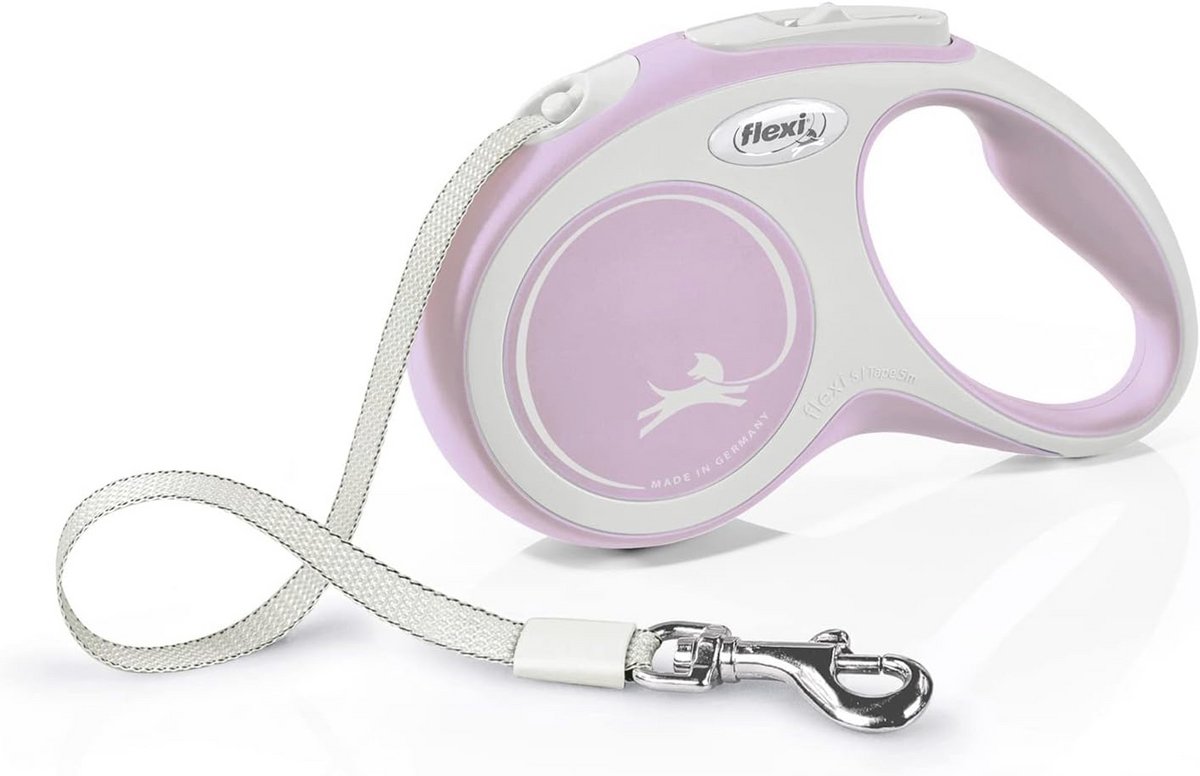 Intrekbare Hondenriem 5m voor Kleine Honden tot 15kg - Grijs & Roze