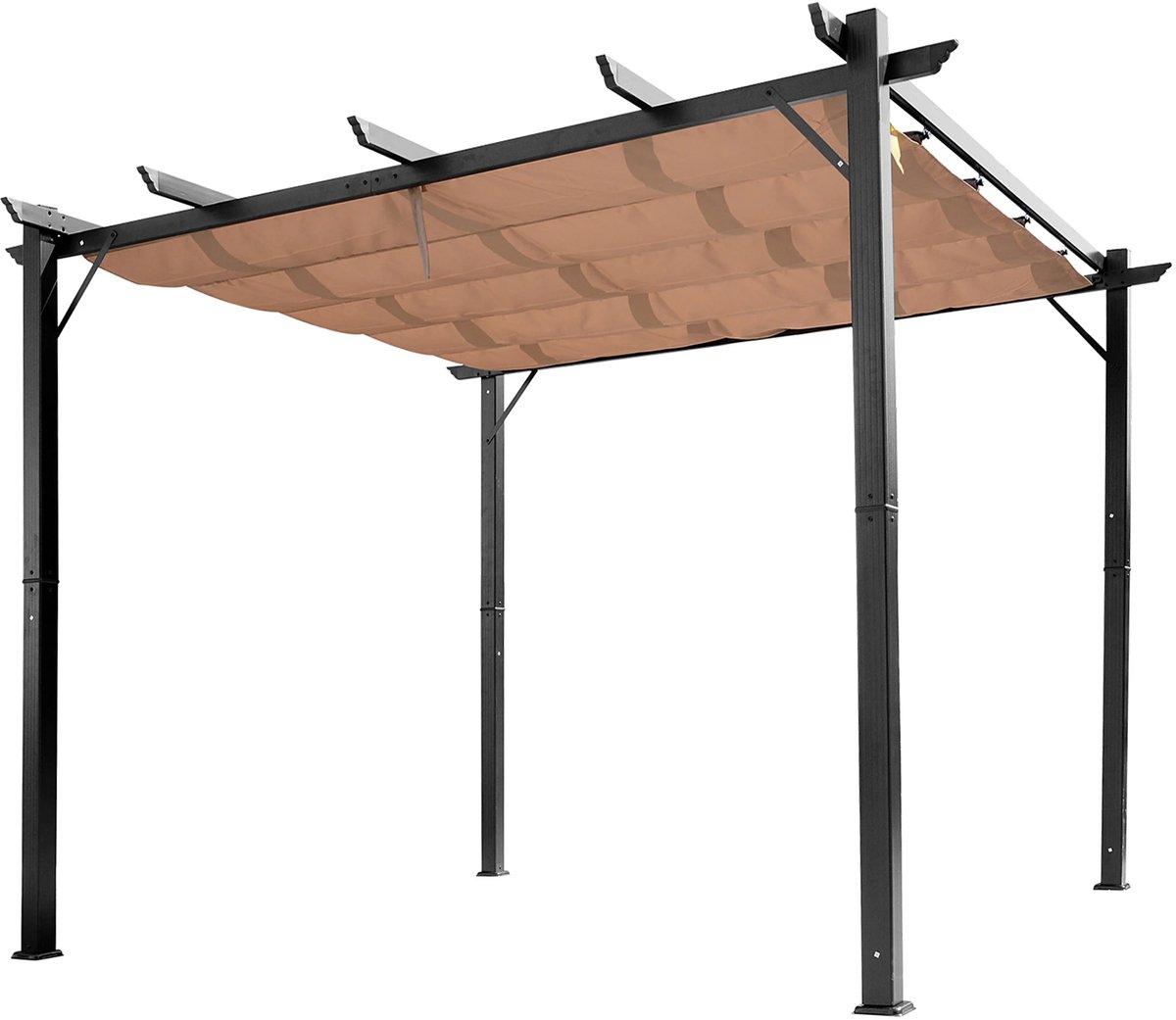 Pergola - 3 x 3 m - Prieel - Paviljoen - Terras - Weerbestendig - Metalen Frame - Met zonwering - Grijs