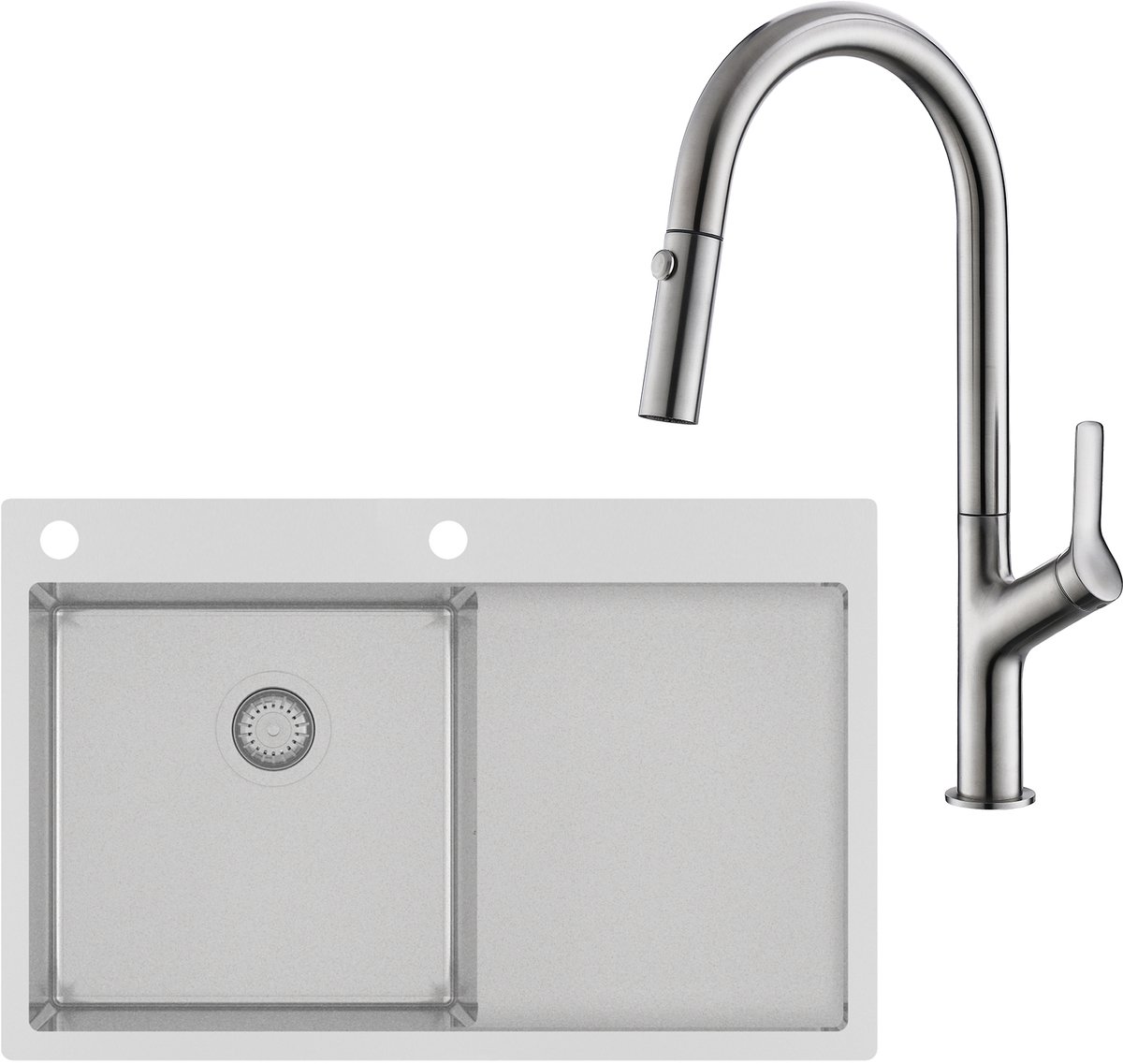 Gurari Keukenspoelbak TERRA 101 N-L + Keukenkraan 7723 - 002, Inbouwspoelbak 780x500 mm, Roestvrij staal, Rechthoekig