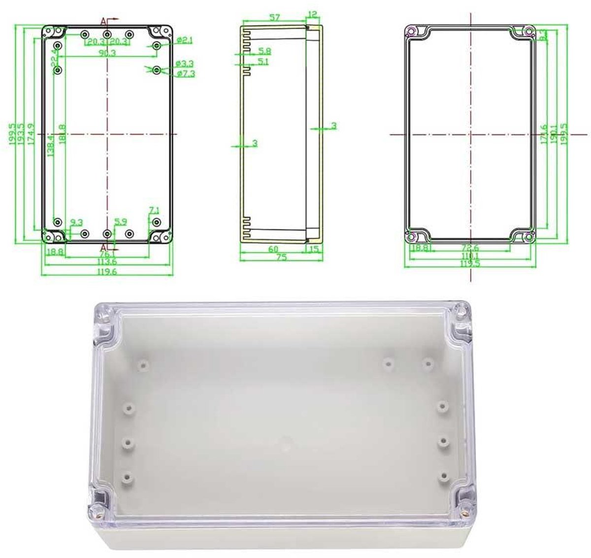 EYPINS Waterdichte aansluitdoos IP67 met slot, ABS, transparant, ter bescherming van stopcontacten (wit, 22 x 17 x 11 cm