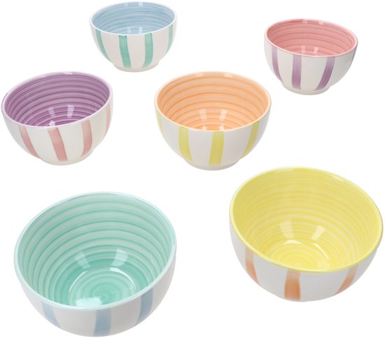 MamboCat 6-delig BEACH PASTELLO STRIPES-müslireeks voor 6 personen van aardewerk - 24326136