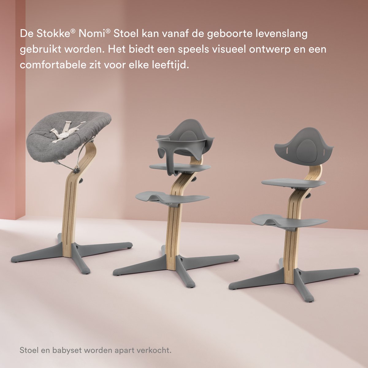 Stokke Nomi stoel met babyset, grijs - Stimuleert actief zitten en biedt ondersteuning als je baby leert zitten - Kan tot 150 kg dragen – foto 7