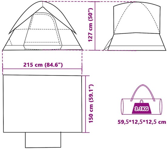 vidaXL Koepeltent - 2-persoons - Verduisterend - Wit Koepeltent - Campingtent - Tweepersoons Tent - Kampertent - Tent van Vidaxl — afbeelding 4