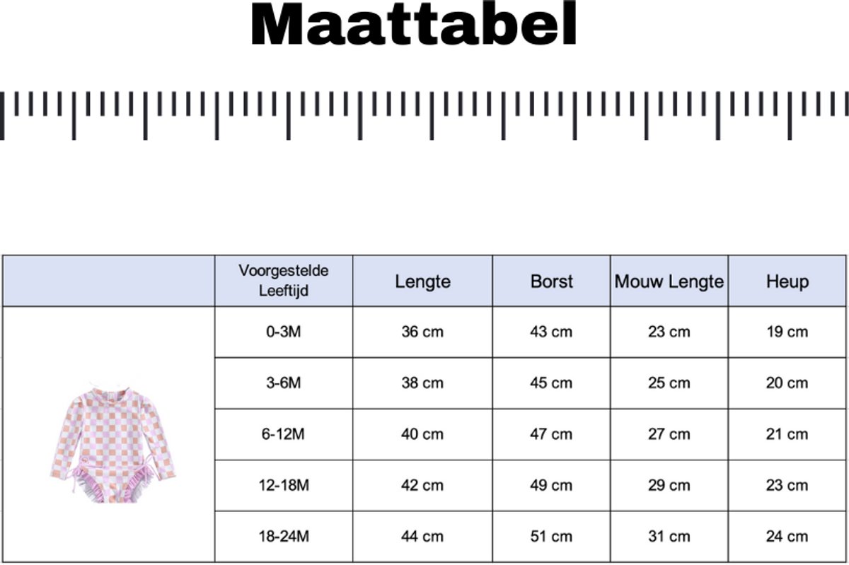 Joya Kids® Badpak Lange Mouw Lila, Roze en Wit Geblokt met Ruches en Strikjes Meisjes | Zwempak met ruches UV Badpak Lila en Roze | Zwempak Lange Mouw UV Bescherming Blokjes | Meisje Bikini Zomer | Kinderbadpak Peuter | — afbeelding 4