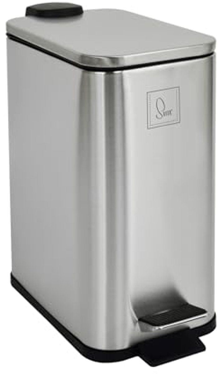 SVITA ST5 prullenbak pedaal prullenbak 5l badkamer keuken inclusief binnenemmer pedaalmechanisme softclose deksel draaggreep rechthoekig zilver
