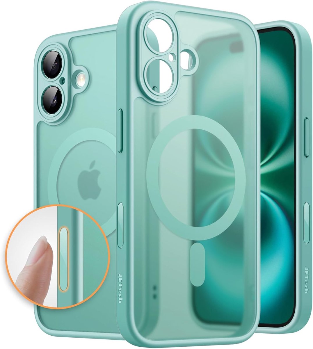 Zandarix Geschikt voor Apple iPhone 16 5G - Camerabedieningsknop - Geschikt voor Mag - Doorschijnende Matte Achterkant - Back Cover Hoesje - Groenblauw