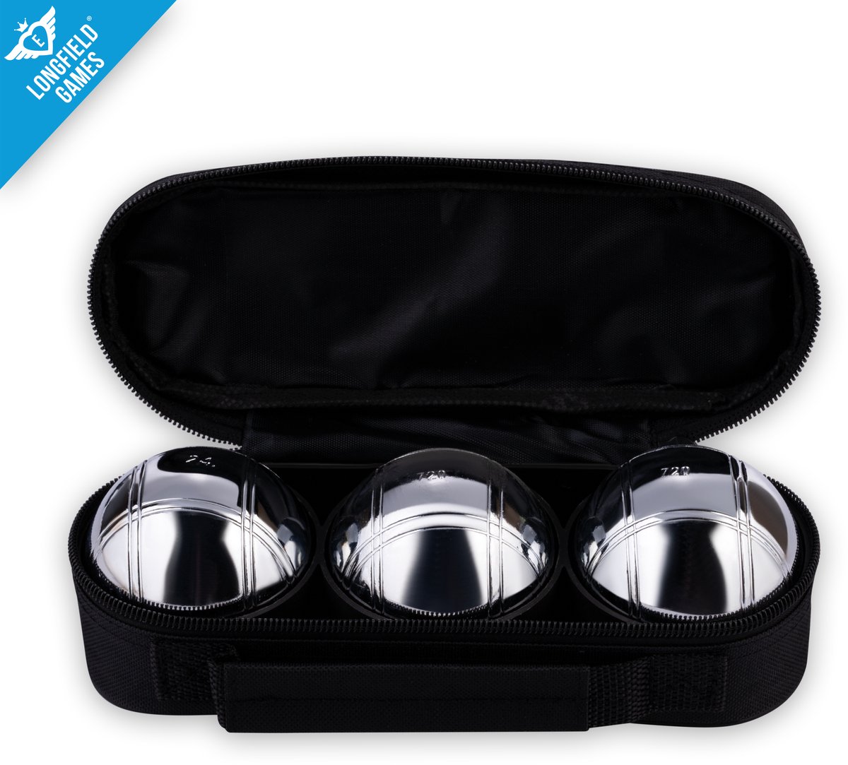Metalen Jeu de Boules Set – 3 Ballen in Zwarte Rits Tas – Pétanque Set – Metalen Boules 74 mm 720 g – Inclusief But, Meetlint en Spelregels – Engelhart — afbeelding 8