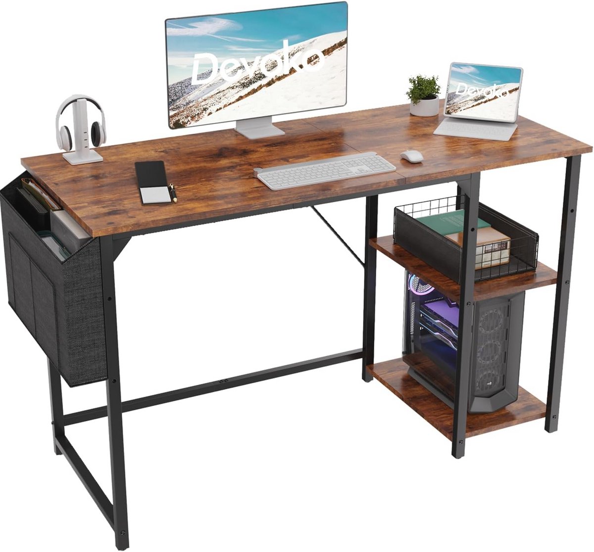 Bureau 120x50 cm met 2 Planken voor Gaming en Studie - Vintage Bruin-Zwart