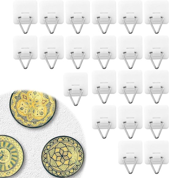 Zelfklevende fotohangers - Set van 20 stuks - Foto's ophangen zonder boren - Roestbestendig - Voor gladde oppervlakken