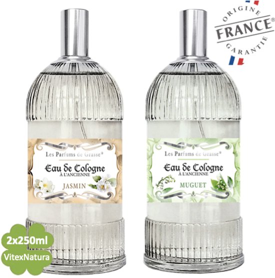 Jasmijn en Lelietjes van Dalen Eau de Cologne 2 x 250 ML | merk A L'Ancienne | unisex | multifunctioneel als parfum, roomspray en fris linnengoed | Franse Parfum de Grasse