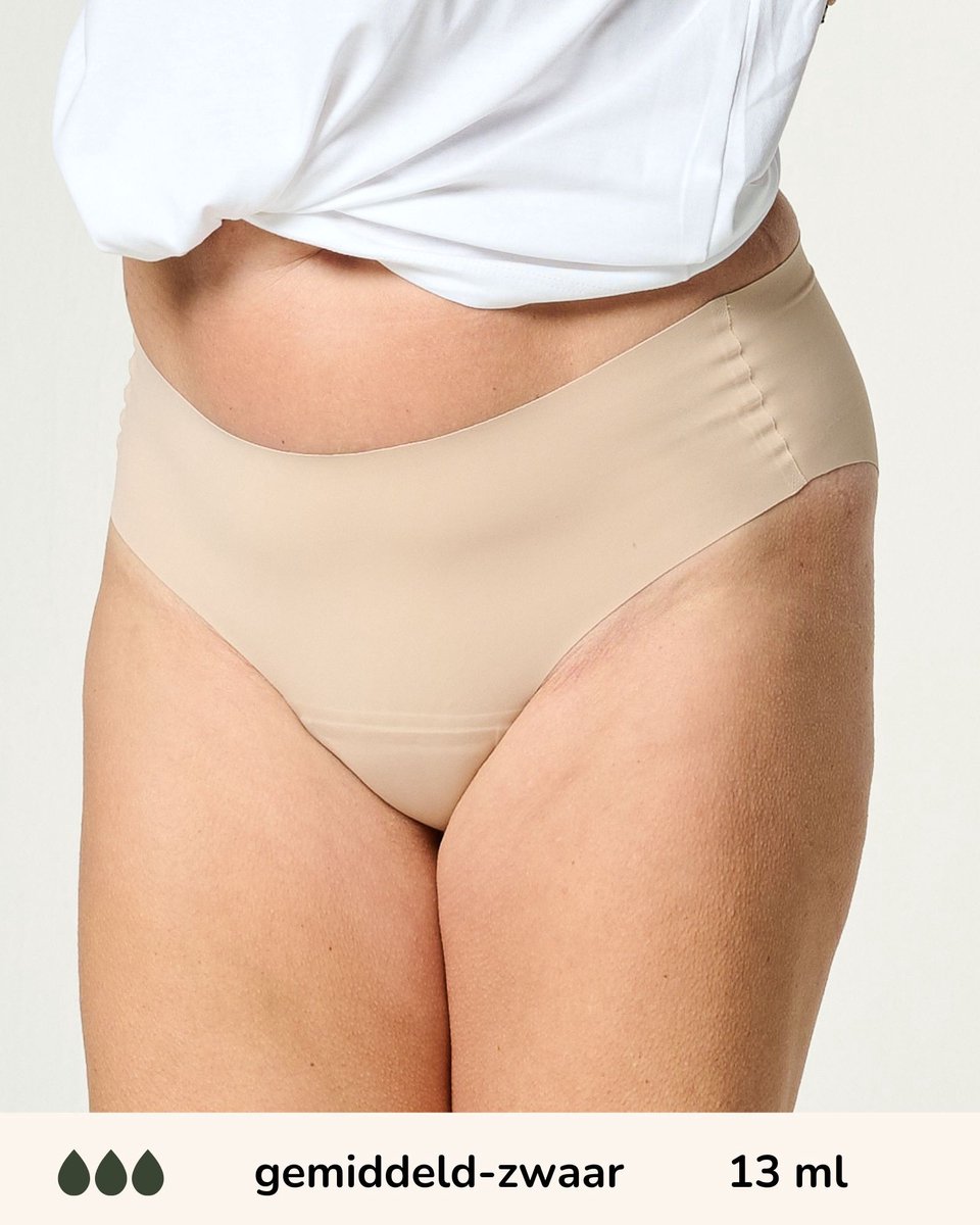 Moodies menstruatie ondergoed - Hiphugger - gemiddeld/zwaar kruisje - maat M - beige