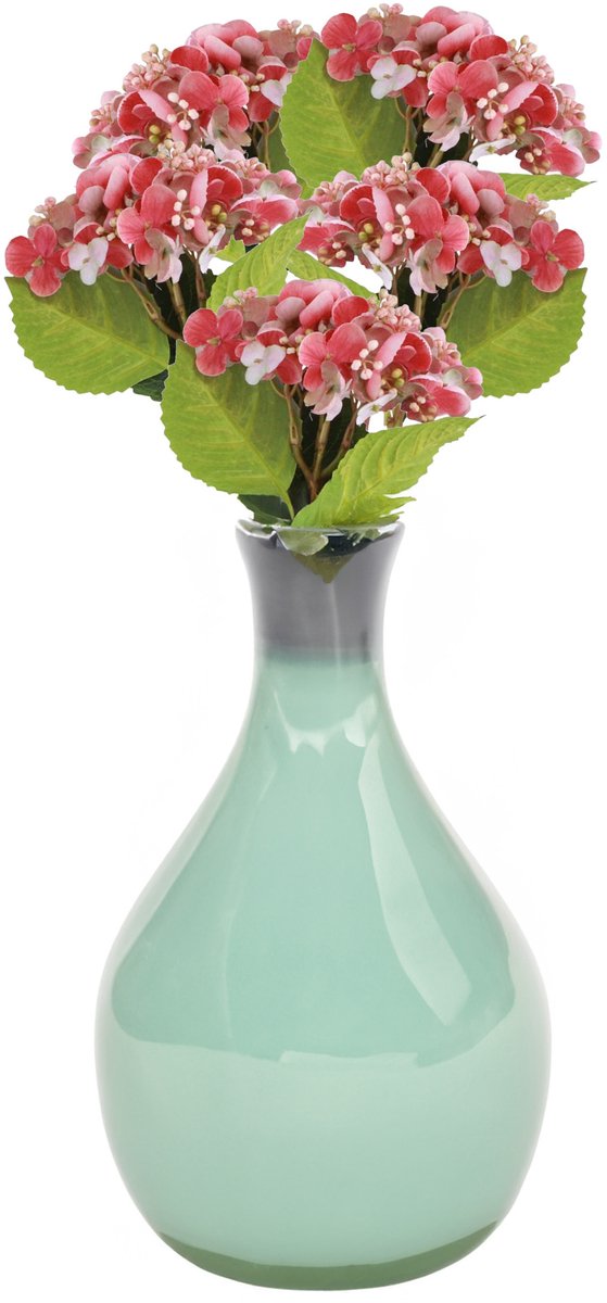Chaks Kunstbloem Hortensia tak - 5x - roze - 35 cm - losse steel - Kunst zijdebloemen