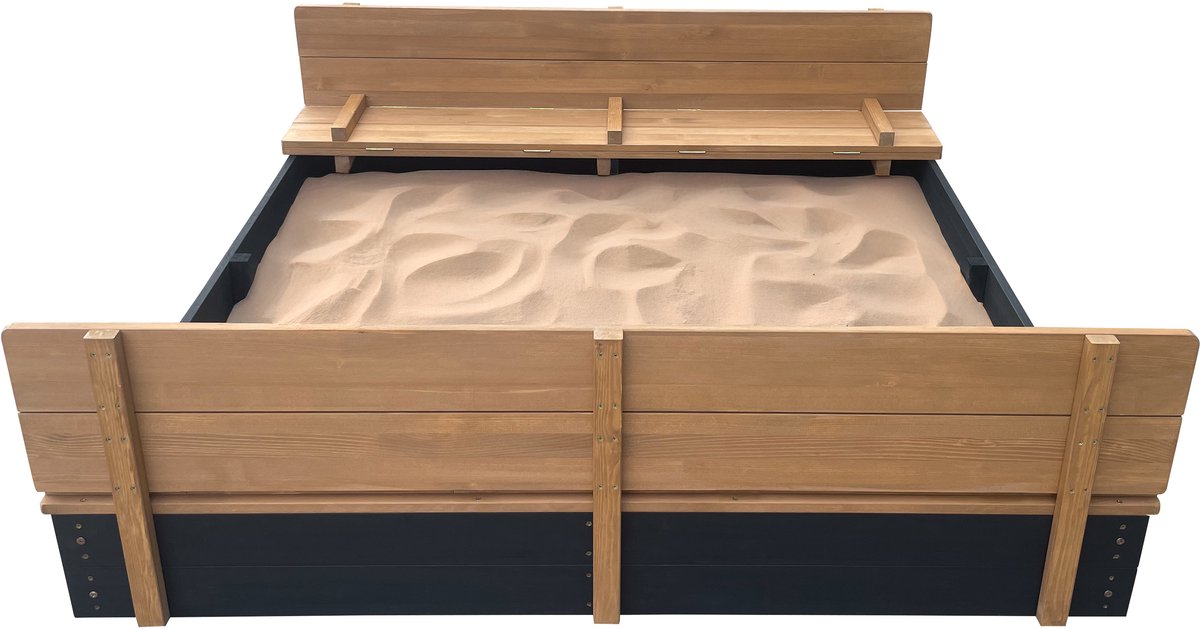 AXI Ella XXL Zandbak 150 x 150 x 20 cm in Antraciet/bruin - Met Zitbankjes en Deksel – FSC hout – Extra grote zandbak voor kinderen — afbeelding 3