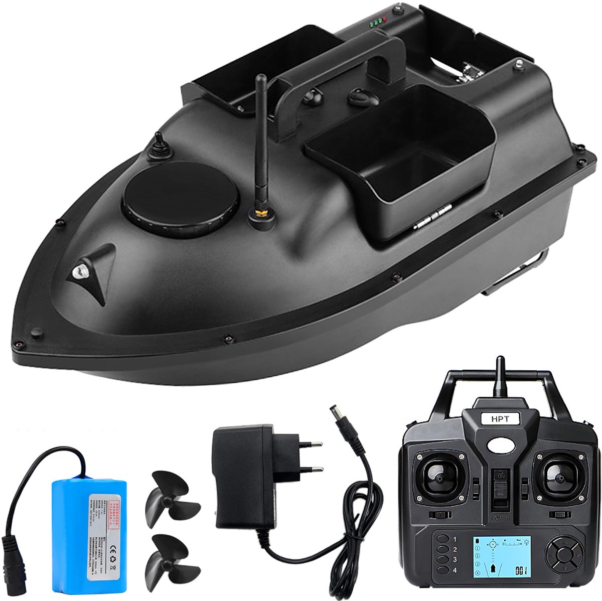 Fishing Bait Boat met GPS, 16 Waypoints, 500 m Bereik Afstandsbediening, Drie Voerbakken, 12000 mAh Oplaadbare Accu, Automatische Terugkeer, LED-verlichting, Waterdichte RC Karper Voerboot