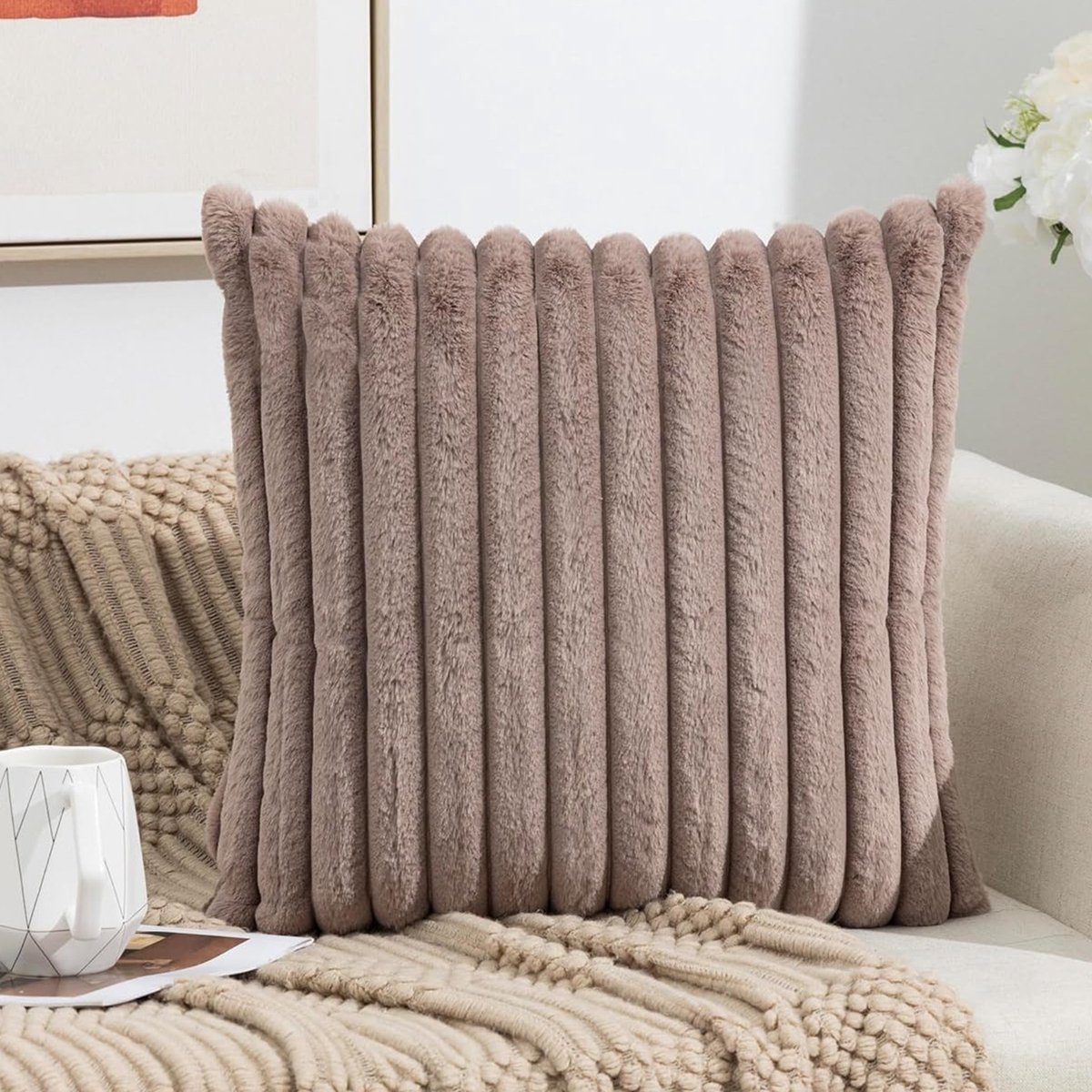 HAUSS SPOLE - Fluwelen Kussensloop- Licht Camelbruin - Kussenslopen 45 X 45 Cm - Set Van 2 - Kussenhoes - Kussenhoezen - Sierkussens - Pluche Stof