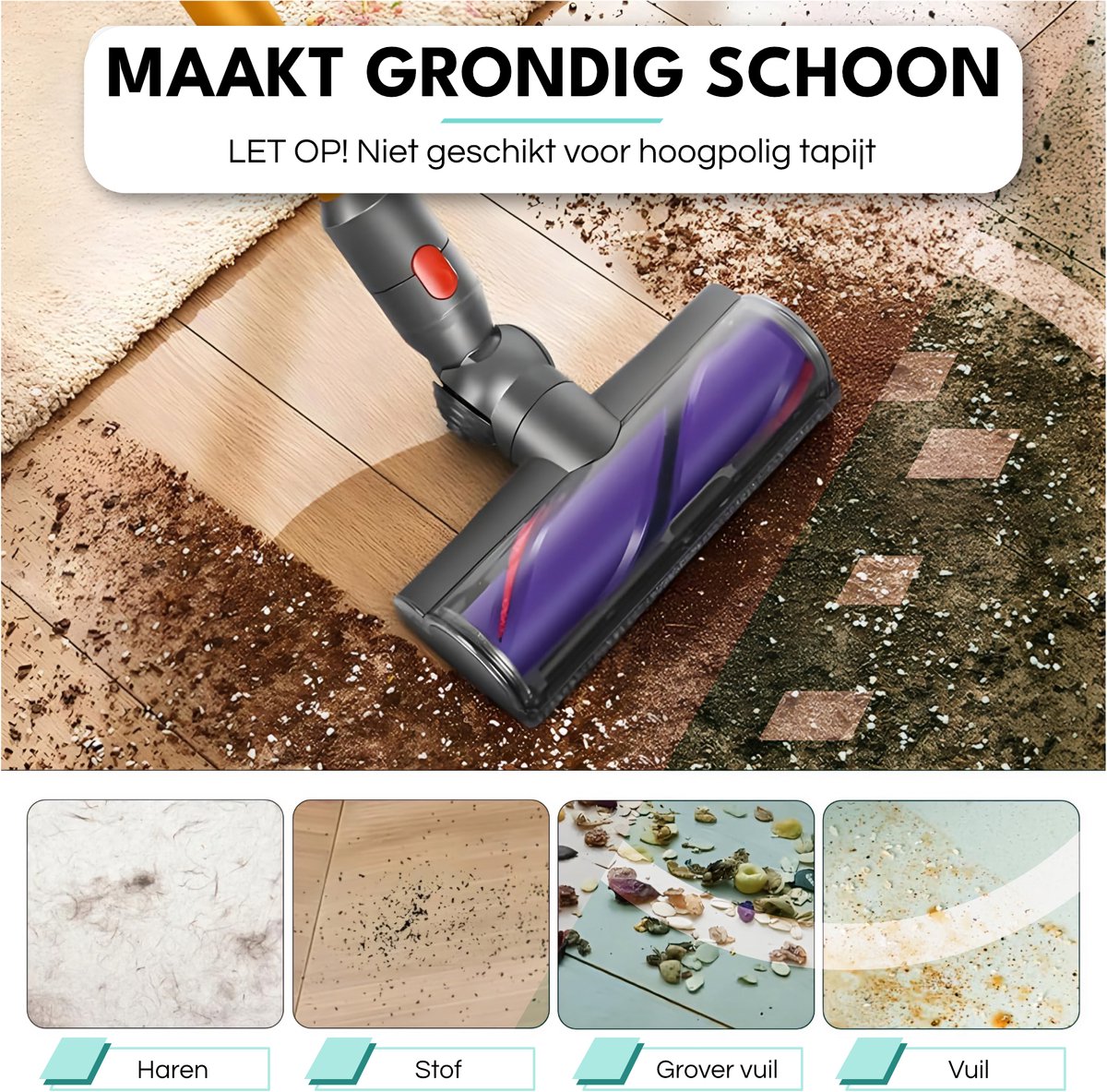 ZENC® Aangedreven Zuigmond Geschikt voor Dyson Steelstofzuiger V15, V11, V10, V8 & V7 - Turbo Borstel - Vloerzuigmond - Stofzuigermondstuk - Opzetstuk - Mondstuk - Stofzuigeraccessoires - Grijs — afbeelding 3