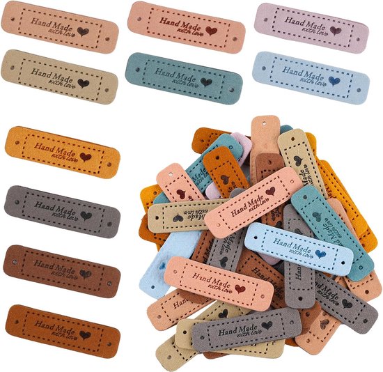 50 stuks - handgemaakte labels - Handgemaakte leren labels om te naaien Microvezel leren labels - handgemaakte labels - Decoratieve labels - Kleding accessoires - Leren labels om te naaien DIY hoeden kleding - 10 kleuren