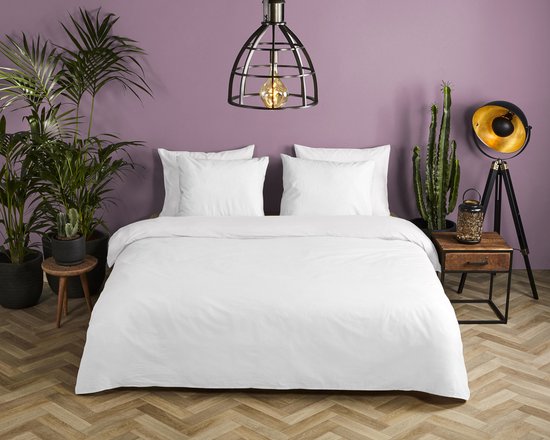 HIP dekbedovertrek effen kleur - 1 persoons 140x200/220 cm - Wit - 100% Katoen satijn