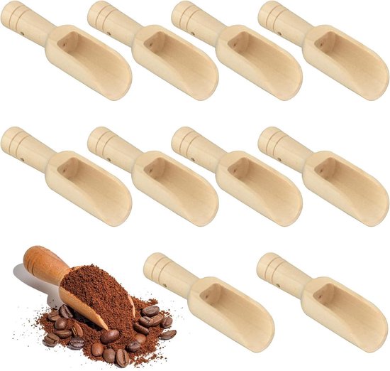 Cuillères en bois, mini pelles à sel et à épices, poudre à bonbons, détergent, cuillères pour bébé, cuillère à thé en bois pour sels de bain, épices - Lot de 10