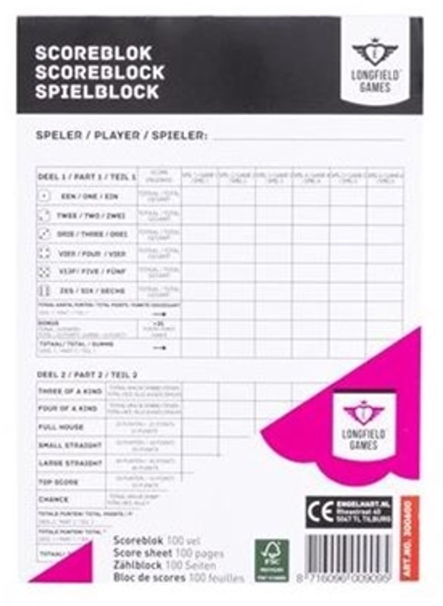 Yathzee scoreblok 1 stuks