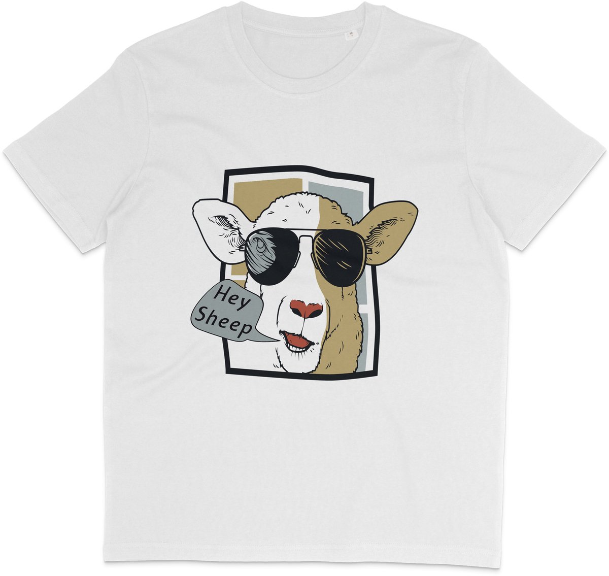 Grappig Dames en Heren T Shirt - Cartoon Schaap - Tekst: Hey Sheep - Wit - 3XL