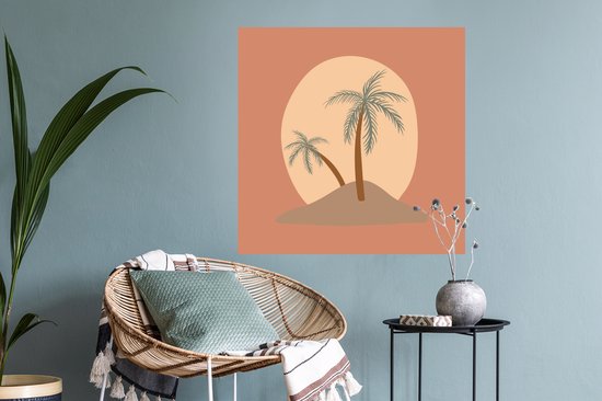 Muurstickers - Sticker Folie - Palmboom - Zon - Pastel - Zomer - 50x50 cm - Plakfolie - Muurstickers Kinderkamer - Zelfklevend Behang - Zelfklevend behangpapier - Stickerfolie