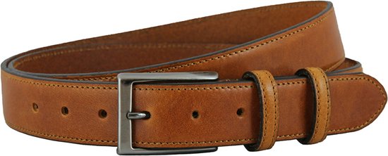 Landley Leren Nette Pantalon Riem - Dames en Heren - 35 mm - Premium Volnerf Leer - Kostuum Riem - Cognac - Lengte totaal 115 cm / Riemmaat 95