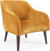 Kave Home - Bobly fauteuil in mosterdchenille en houten poten en wengé afwerking