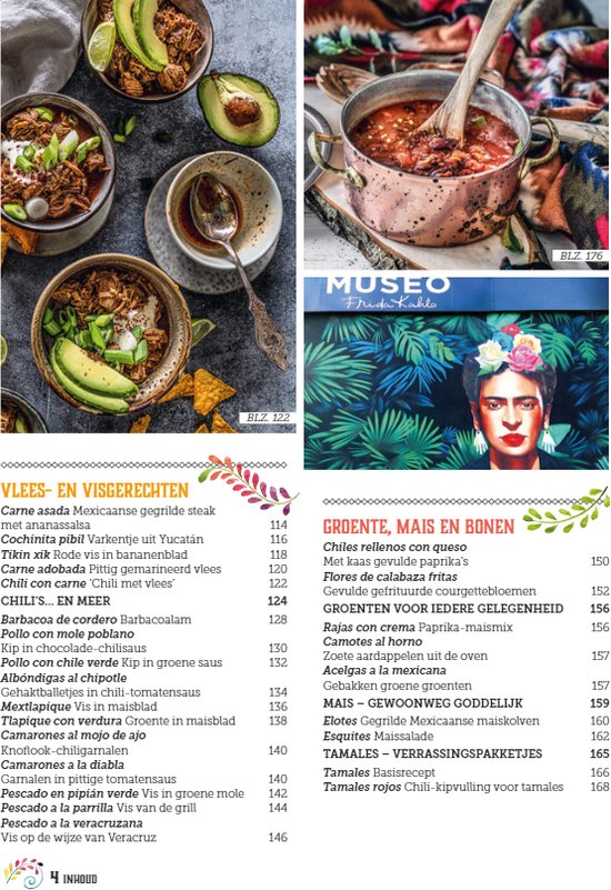 Boekomslag met chili con carne, stoofpot en een portret van Frida Kahlo.