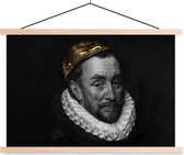Posterhanger incl. Poster 60x40 cm - Schoolplaat - Willem van Oranje - Adriaen Thomasz - Zwart - Wit - Textielposter - Blanke latten