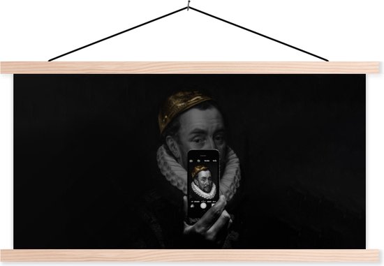 Posterhanger incl. Poster 60x30 cm - Schoolplaat - Willem van Oranje - Adriaen Thomasz - Zwart - Wit - Textielposter - Blanke latten