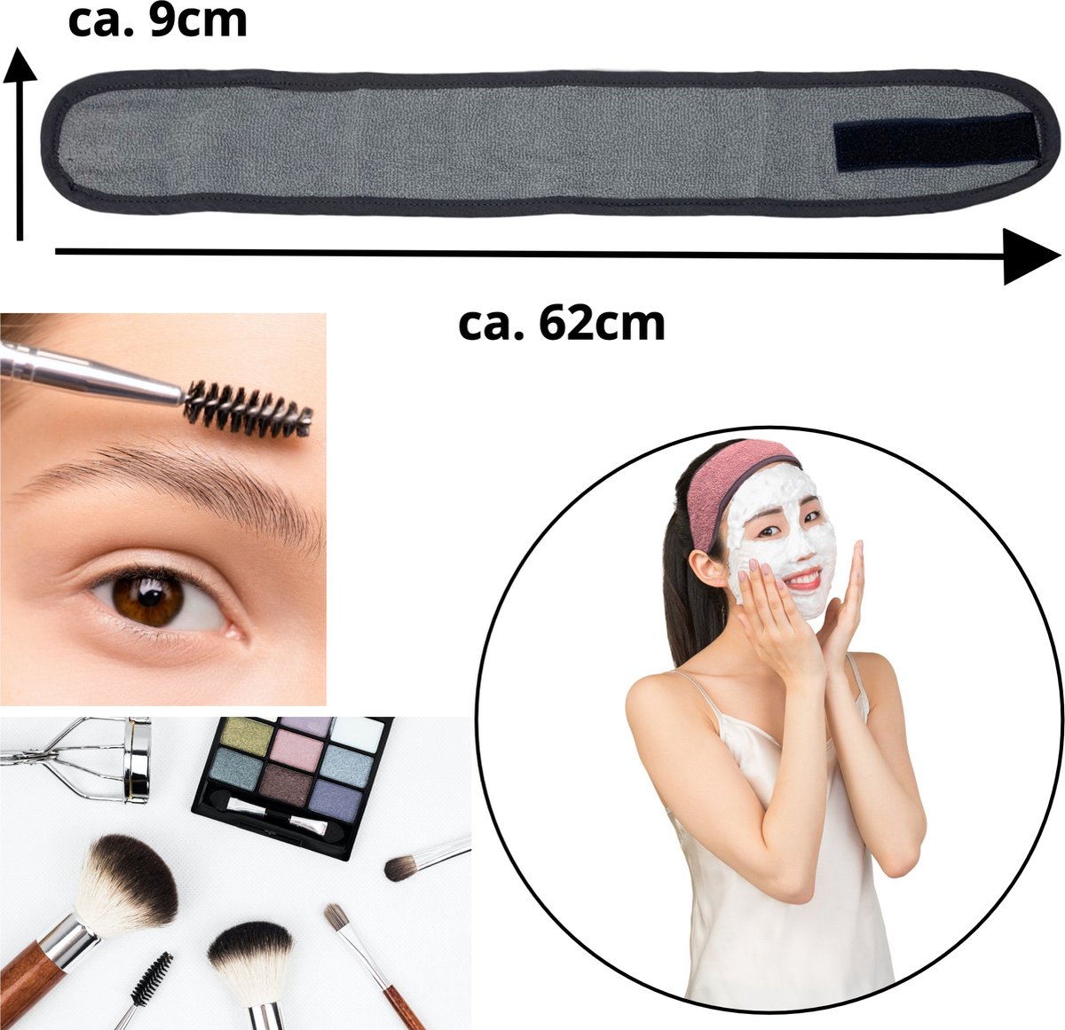 HOMELEVEL set van 3 haarbanden - Badstof van 100% katoen - Voor make-up, gezichtsreiniging, gezichtsmasker, sporten - In grijs/roze/lichtgrijs