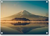 Mount Fuji bij Kawaguchimeer - Zonsopkomst - Tuinposter 70x50 - Wanddecoratie - Minimalist - Landschap - Natuur
