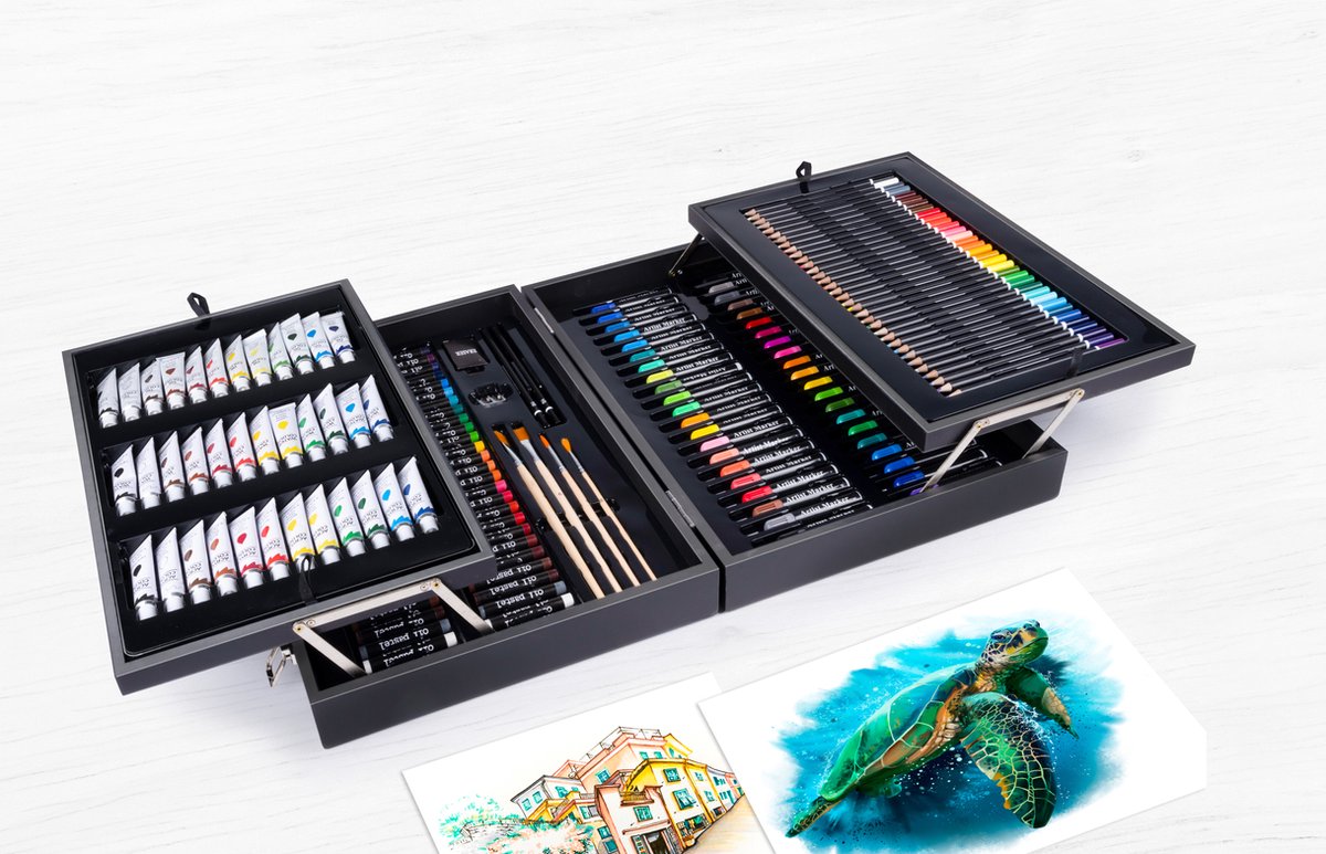 Coffret peinture crayons couleur pastels à l'huile acrylique gomme 174  pièces