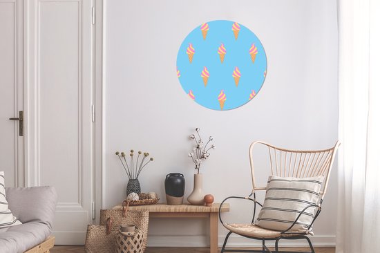 Wallpaper Circle - Ice Cream - Motifs - Rose - Blauw - 50x50 cm - Wall Circle - Auto-adhésif - Round Wallpaper Sticker