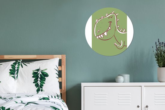 Illustration d'un dinosaure sur fond vert Sticker papier peint cercle mural 80x80 cm / cercle papier peint / cercle mural / cercle vivant - autocollant & découpe ronde