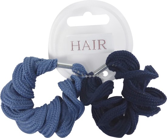 Scrunchie Haarelastiek Gedraaid - Blauw/Navy - 2 stuks