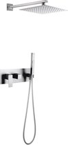 Vierkante inbouw regendouche met wandarm 25cm douchekop chroom tweeknops bediening