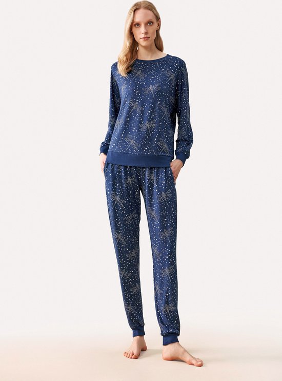 Feyza - Pyjama Set Voor Dames, Lange Mouwen, Donkerblauw - XL | bol.com