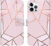 iMoshion Design Softcase Book Case iPhone 12, iPhone 12 Pro hoesje - Pink Graphic